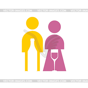 Family of alcoholics sign. Husband and wife drink - vector clip art