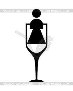 Female alcoholism sign. Girl and alcohol bottle - vector clip art