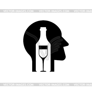 Alcoholism sign. Man and alcohol bottle icon. - vector image