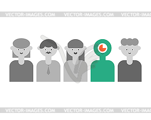 Reptilians among people. Green alien and ordinary - vector clip art