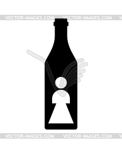 Female alcoholism sign. Girl and alcohol bottle - vector image