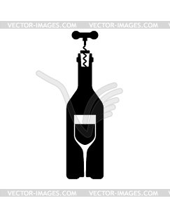 Wine bottle and glass sign. Corkscrew symbol icon - vector clipart