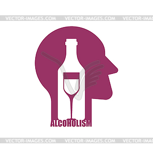 Alcoholism sign. Man and alcohol bottle icon. - vector image