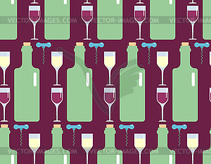 Wine Pattern seamless. Bottle of liquor and glass o - vector clipart