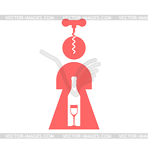 Female alcoholism sign. Girl and alcohol bottle - vector image