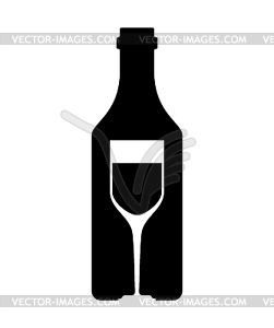Alcohol sign. Bottle of wine and glass - vector clipart