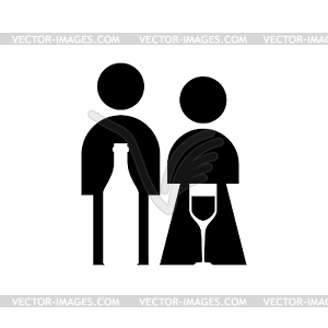 Family of alcoholics sign. Husband and wife drink - vector image