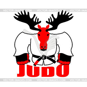 Deer in judo kimono. Karate Elk mascot. Angry - vector image
