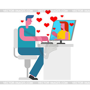 Online love. Virtual love relationships. Love - vector clipart