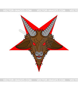 Satan sign. Goat head in pentagram. Baphomet symbol - vector clip art