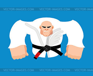 Angry man in judo kimono. Karate strong man - vector image