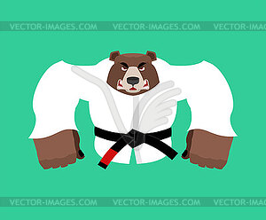 Bear in judo kimono. Karate grizzly mascot. Angry - vector clip art
