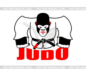 Gorilla in judo kimono. Karate Monkey mascot. - royalty-free vector clipart