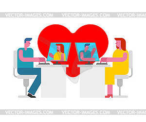 Online love. Virtual love relationships. Love - vector image