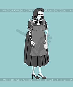 Female skeleton in dress. Bones, skull and women`s - vector clip art