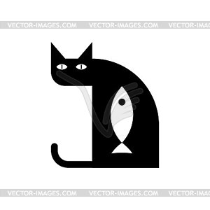 Cat ate fish sign. Fish inside cat symbol icon - vector clipart