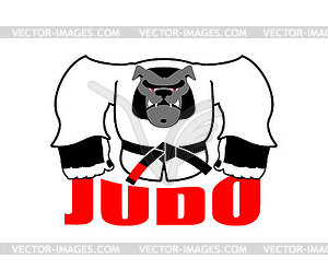 Dog in judo kimono. Karate bulldog mascot. Angry - royalty-free vector clipart