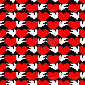 Dove and love pattern seamless. pigeon and heart - vector image