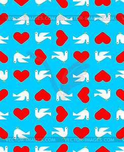 Dove and love pattern seamless. pigeon and heart - vector clipart