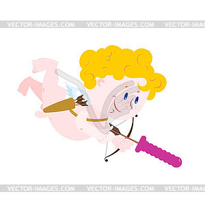 Cupid with dildo. Sex Cupid for adults - color vector clipart