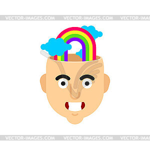 Rainbow inside head. Concept of inner world of - vector clipart