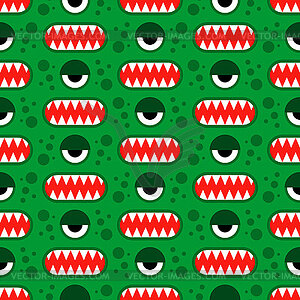 Green monster pattern. Monster eyes and teeth - vector clipart / vector image