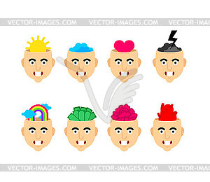 Filling head set. Sun in head, love in head. - vector clipart