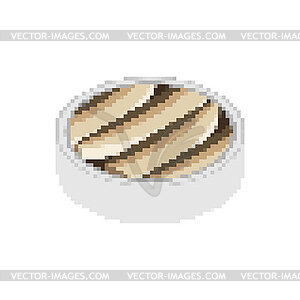 Canned sprats pixel art. 8 bit Canned fish. - vector clip art
