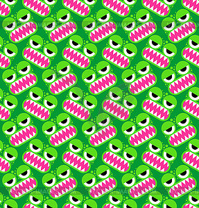 Green monster pattern. Monster eyes and teeth - stock vector clipart