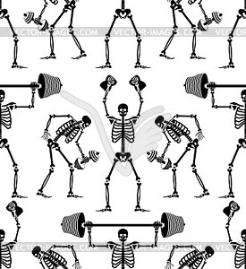 Бесшовный рисунок скелета и гантелей. Скелеты - изображение в векторном виде