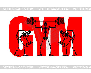 Skeleton gym logo. Hell GYM Skull and bones and - vector image