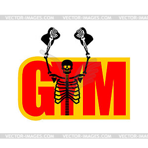 Skeleton gym logo. Hell GYM Skull and bones and - vector clipart