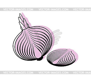 Red Onion bulb sign icon. Onion slice . Vegetable - vector clipart