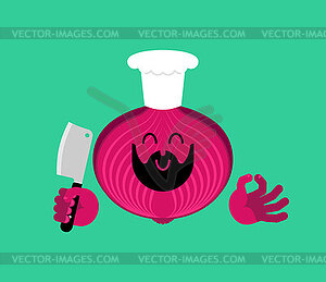 Onion chef. Onion in chef hat. Vegetable gastronomi - vector clipart