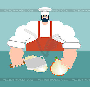 Chef cutting onion. Cooking concept - vector image