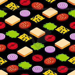 Bread and onion and salad pattern seamless. Sandwic - vector clip art