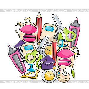 School elements clip art set in cartoon style - vector clipart