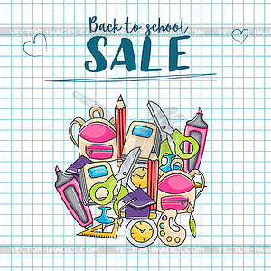 Back to school sale doodle clip art greeting card - vector image