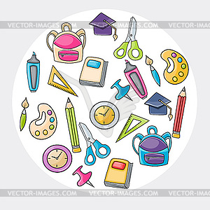 School elements clip art doodle in cartoon style - vector image