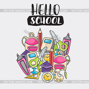 Hello school doodle clip art greeting card - vector clip art