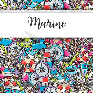 Marine doodle elements, style background - vector clip art