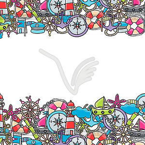 Marine doodle elements, style background - vector clipart