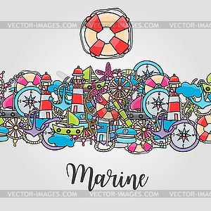 Marine doodle elements, style background - color vector clipart