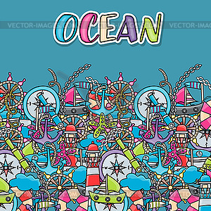 Marine doodle elements, style background - vector clip art