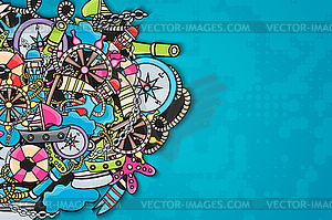Marine doodle elements, style background - vector image