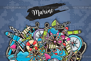 Marine doodle elements, style background - vector clipart