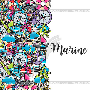 Marine doodle elements, style background - vector image