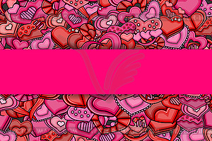 Love hearts doodle cartoon card - vector image