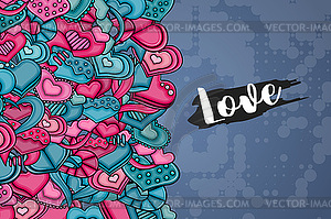 Love hearts doodle cartoon card - vector image