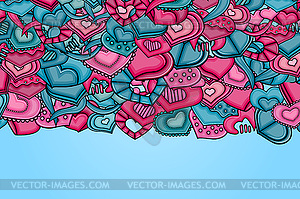 Love hearts doodle cartoon card - vector clipart